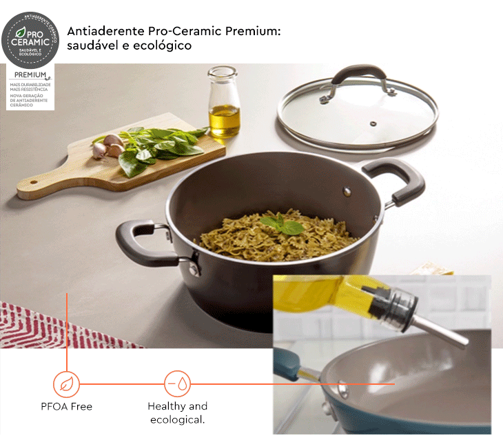 Pro-Ceramic Premium Nonstick: Healthy and Eco-Friendly PFOA Free. Healthy and ecological.
